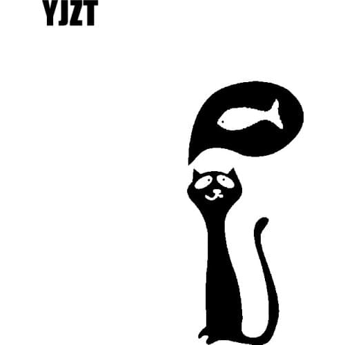 YJZT 6.3CM*13.9CM ART DESIGN DECAL CAR STICKERS VINYL HUNGRY CAT Black Silver C10-02371