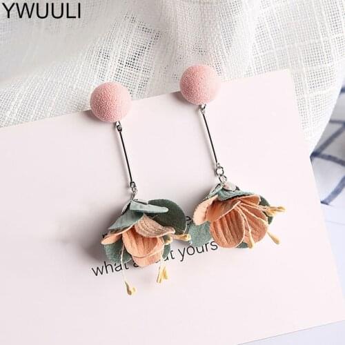 YWUULI Fashion Korean Artificial Cloth Flower Dangle Earrings for Women Flower Buds Drop Earring Pendientes Ear Jewelry MJ45