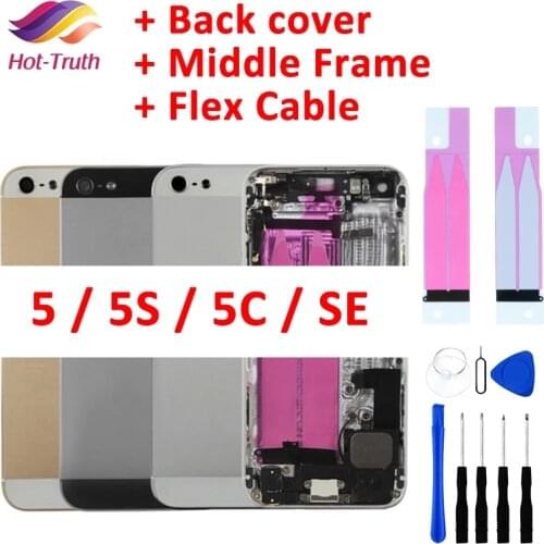 Back Battery Cover For iPhone 5 5G 5S 5C SE Housing Battery Door Middle Frame Housings Assembly Door Rear with Flex Cable
