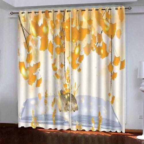 Yellow leaf curtains Customized 3d curtains new window balcony thickened windshield blackout curtains