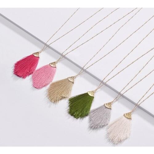 Fashion Jewelry Spring Summer New Design Colorful Fringed Tassel Pendant Long Chain Necklaces for Women
