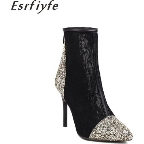 ESRFIYFE 2021 New Fashion Ankle Boots Women Thin Heels Pointed Toe Booties Sexy Woman Autumn Winter Short Boots Large Size 34-48