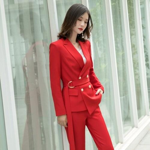 Ladies suits solid color waist slim professional wear fashion slim trousers temperament womens two-piece autumn and winter new