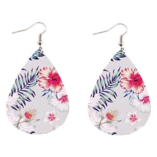 Paisley Pattern Printed Leather Teardrop Dangle Drops Earrins for Women Tropical Forest Water Drops Earrings