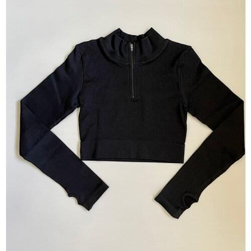 Women Yoga Shirts Crop Tops Zipper Long Sleeve Gym Top Activewear Sports Shirt Women Seamless Fitness Yoga Tops Gym Wear