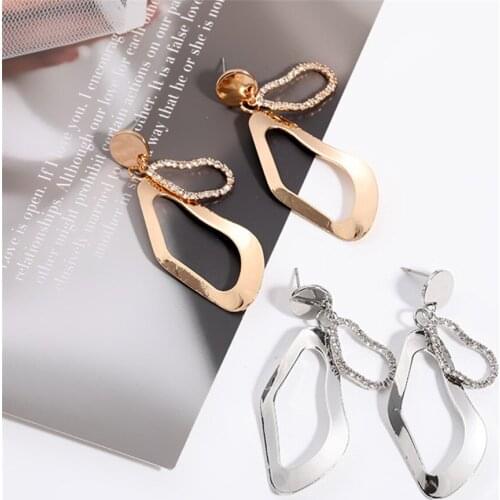 CRLEY Women Earrings Gold Silver Color Irregular Rhinestone Drop Earrings Female Wedding Jewelry 2019 Charm Jewelry Earrings