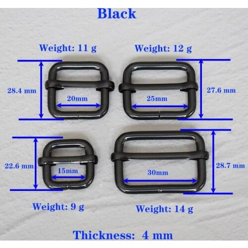 1 Pcs 15/20/25/30mm Black Metal Slider Adjustment Buckle Slides Tri-glides Roller Pin Buckles Handbag Strap Slider Adjuster Belt