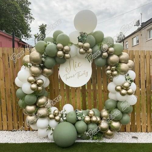 117pcs Avocado Green Wedding Birthday Party Backdrop Baby Shower Supplies Golden White Holiday Dinner Table Sign Balloon Garland