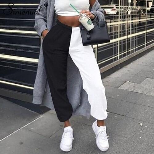2020 Fashion Patchwork Pants Elegant Women High waist Loose Pant Ladies Black White Trousers Party Club Streetwear
