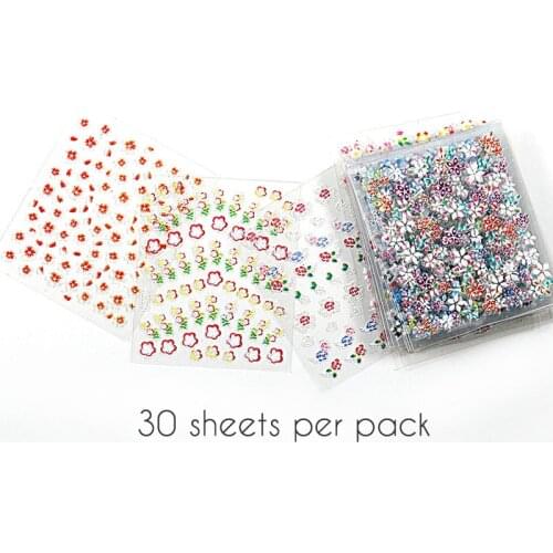 30pcs 3D Nail Art Stickers Transfer Mix Multicolor Flower Stickers for Nails Self-adhensive Decals Tips Decoration Nail Sticker