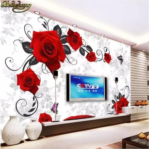 Beibehang Custom papel de parede 3d Red rose Mural Wallpaper Bedroom Livig Room TV Sofa Backdrop Wall paper 3D Photo Wallpapers