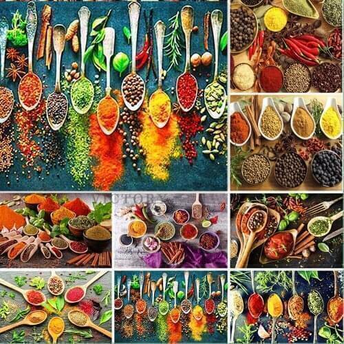 Full Square/round Drill 5D Diy Diamond Painting Kitchen Spices 3D Diamond Embroidery Cross Stitch Kitchen Decor Home Decor Gift