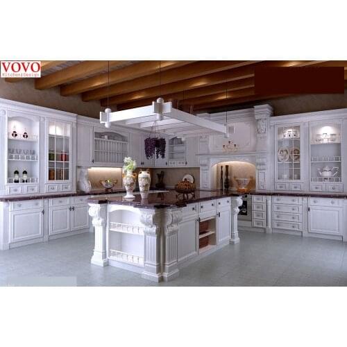 White American style kitchen cabinet design with Roman column