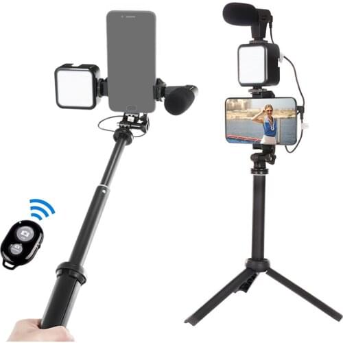 Interview Live Studio Wireless Microphone For Phone/Camera Vlog Video Recording Shotgun Microphone LED Light Tripod for YouTube
