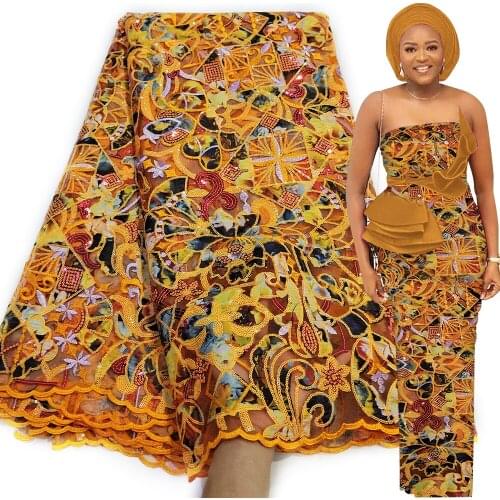Bestway New Orange African Lace Fabric 2020 High Quality Nigerian Women Party Luxury Sequin Embroidery French Tulle Lace Fabric