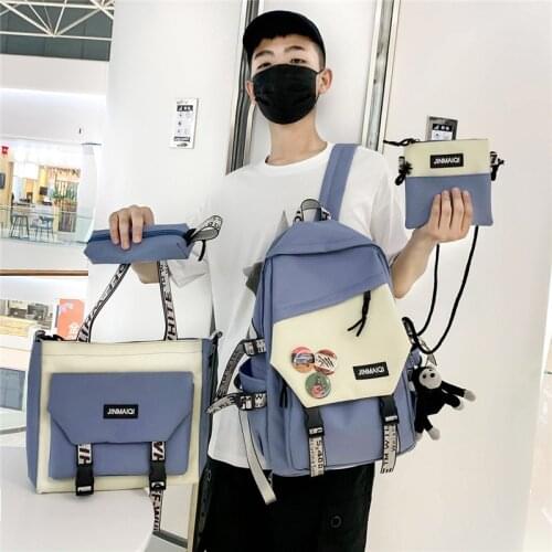 4Pcs/set Canvas Women Backpacks School Bags for Teenage Girls Laptop Travel Backpacks Students Book Bags High Quality Rucksack