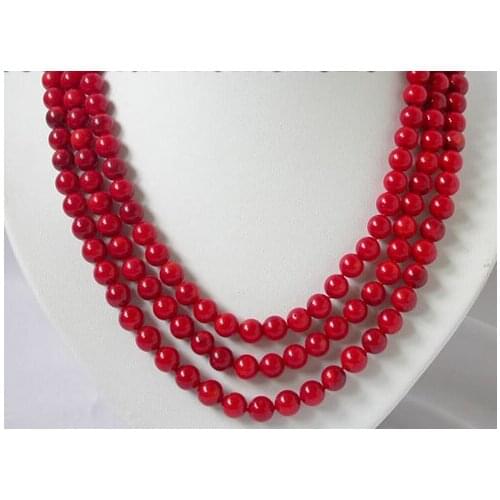 Huij 002479 Nice 20" 3strand 9mm red coral round necklace coral discount 40