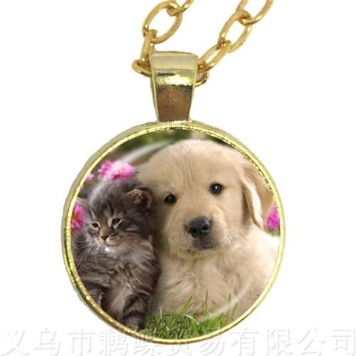 Customize Your Beloved Pet Necklace Round Glass Dome Dog Pattern Series Handmade Sweater chain Dog Lover Creative Gift Wholesale