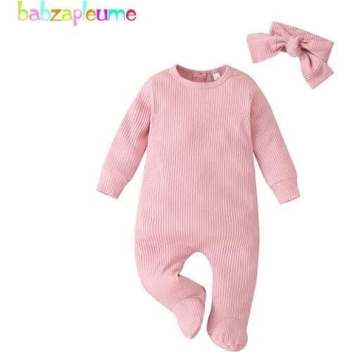 2Piece 2020 New Baby Girls Rompers Newborn Outfits Fall Clothes Cute Long Sleeve Cotton Solid Jumpsuit Infant Clothes Sets 1963