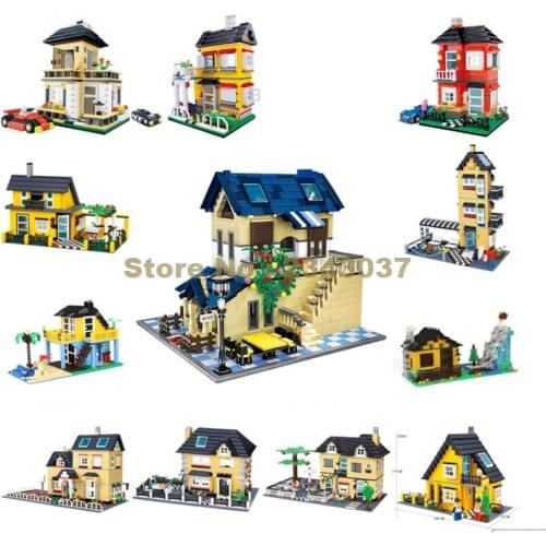 Urban Architecture Villa House Garden Home Mountain Hut Building Blocks Toy