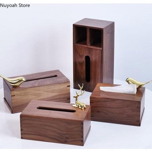 Golden Bird Tissue Box Walnut Tissue Storage Box Decorative Magnetic Napkin Holder Home Living Room Desktop Seat Tissue Box