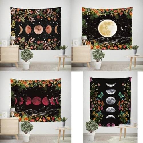 Moon Phase Tapestry Botanical Celestial Floral Wall Carpets Hippie Flower Wall Hanging Tapestry Dorm Decor Starry Sky Carpet 1PC
