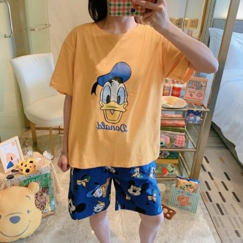 Disney Donald Duck Summer 2021 New Short-sleeved Shorts Ladies Pajamas Suit Simple Style Short Pajamas Womens Home Wear Suit