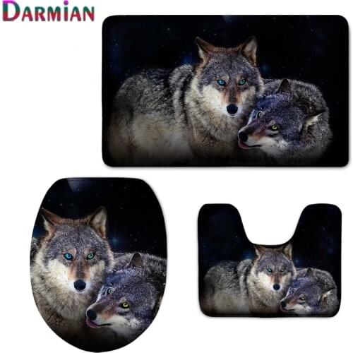 New 3Pcs/set Toilet Seat Cover 3D Night Wolf Print Overcoat Toilet Case Washable Cushion Pads Lids Bathroom Closestool Mat Rug