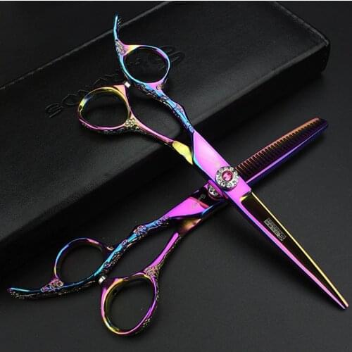 Sharonds Japan 440c Professional Hairdressing Left Hand Scissors 6 Inch Purple Salon Barber Shop Thinning Scissors Set