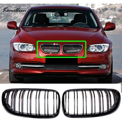 1 Pair Double Lines Front Center Grill Hood Grilles Gloss Black for BMW 3-Series E92 Coupe/Cabrio 2010-2013 Auto Exterior Parts