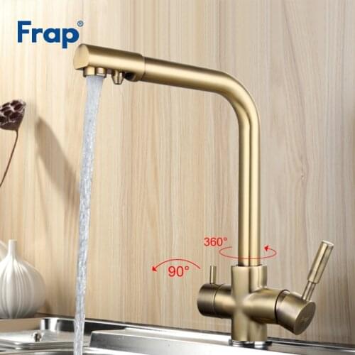 Frap Bronze Kitchen Faucet 360 Degree Rotation with Water Purification Features Faucets Double Handle Brass Taps Crane F4352-4