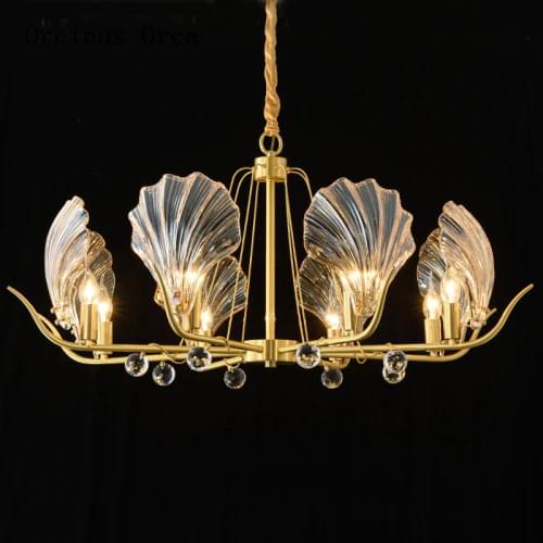 Post modern luxury creative copper chandelier hotel living room study European classic golden Shell Crystal Chandelier