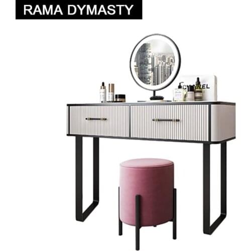 Modern minimalist bedroom slate dressing table LED mirror makeup table stool combination