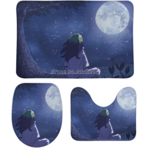 The Moon Eilish White 3pcs Bathroom Mats Set Non Slip Bath Pad Floor Carpet Rug Lid Toilet Cover Bath Mat Billie Music My Future