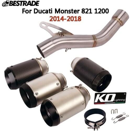 Motorcycle Exhaust System For Ducati Monster 821 1200 2014-2018 Exhaust Mid Link Pipe Slip 51mm Muffler Tips Stainless Steel