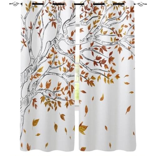 Yellow Leaves Falling In Autumn Curtains For Bedroom Living Room Modern Kitchen Windows Curtain Home Decoration Drapes