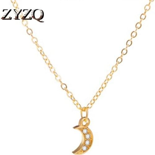 ZYZQ Romantic Valentines Day Gift Necklaces For Women With Micro Paved Moon Shaped Micro Paved Pendant Necklace Wholesale Lots