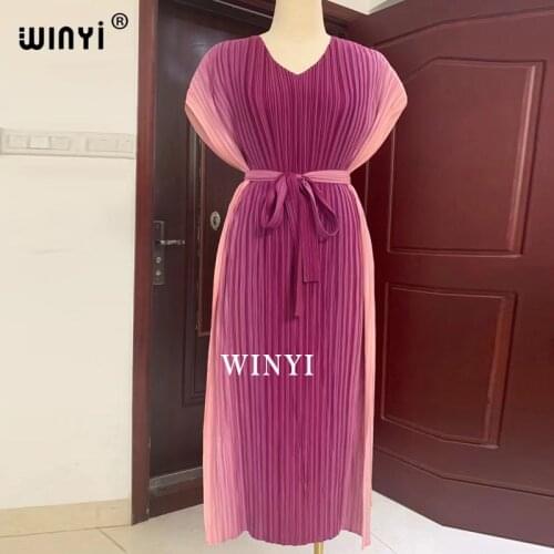 2021 Araba Pleated Dress womens geometric printing long sleeve oversized round neck wild color contrast Casol summer fashion