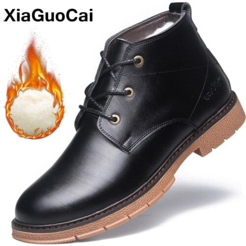 Winter Men Shoes Warm Ankle Boots With Fur High Top Mans Footwear Plush Snow Boot Male Genuine Leather Martin Botas High Quality