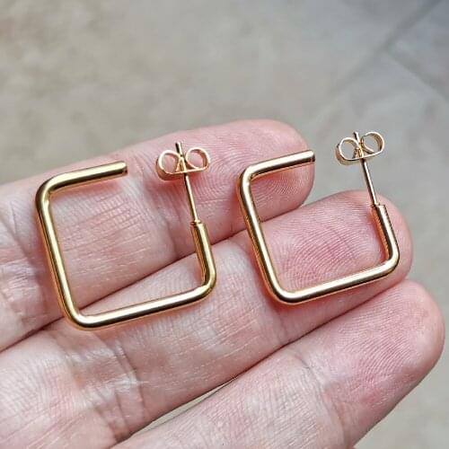 002 Gold Color Size 20mm Square Hoop Earrings Ear Rings Loop Smooth Ring 316 Stainless Steel Jewelry IP Plating Anti Allergy