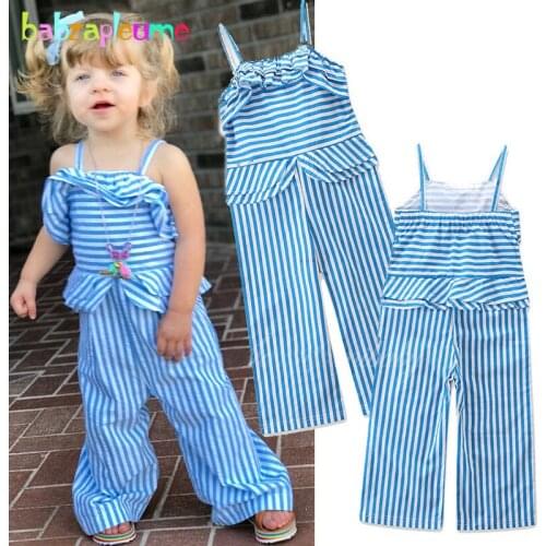 1-5Years 2020 New Summer Style Baby Overalls For Kids Clothes Fashion Stripe Cotton Toddler Girls Jumpsuit Children Pants BC1331