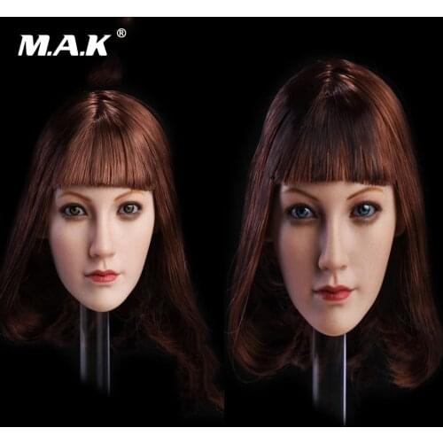 1:6 Scale Female Lin Head Carving Middle Hair with Blue /Brown Head Sculpt Model for 12'' Woman Suntan Color Action Figure Body
