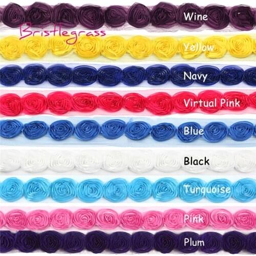 BRISTLEGRASS 1 Yard 2.75" 7cm Glitter Chiffon Camellia Flowers Tull Mesh Lace Trim Headband Hair Tie Bridal Wedding Dress Sewing