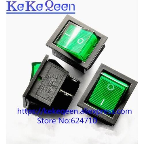 10PCS/LOT 25*31mm 4Pin 16A 250V 20A 125VAC Green Button with Light Rocker Switch KCD4-201 ON-OFF SPST Toggle Power Switch
