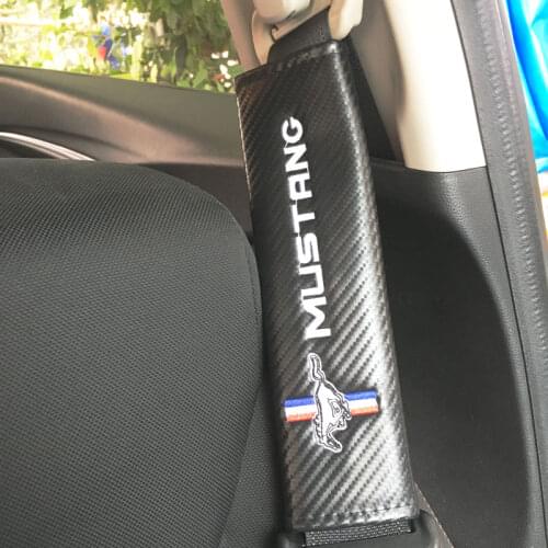 2PCS/set Mustang Running Horse Logo Car Carbon Fiber Safety Seat Belt Shoulder Guard Ford Mustang Shelby GT Decoration