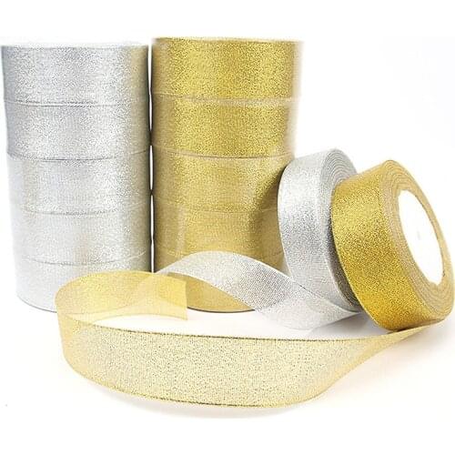 25Y/roll Silver/Golden Glitter Ribbon 6mm/10mm/12mm/15mm/20mm/25mm/30mm/40mm/50mm Ribbons For Gift/Flower/DIY Wrap Craft Ribbon