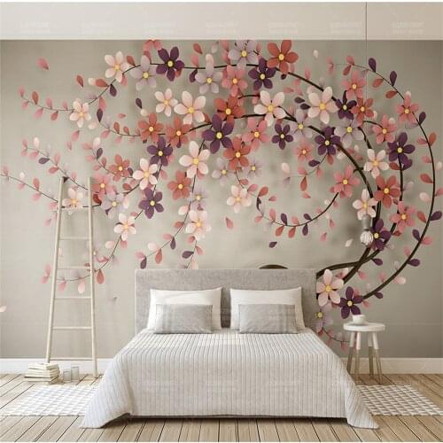 Custom Any Size Interior A Tree Flower Modern TV Background Wall 3D Silk Mural Wallpaper