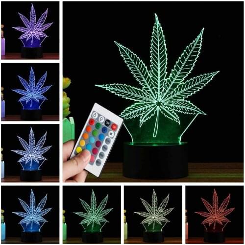 3D LED Maple Leaf Night Light 16 Colors Changeable Night Lamp 3D Illusion LED Table Desk Lamp Bedroom Decor Desktop Lamps Gift