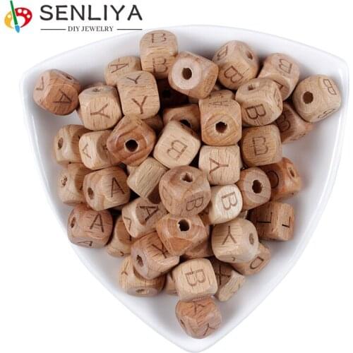 60Pcs/Lot Cube Wooden Square Letter Alphabet Beads 12mm Natural Beech Wood Beads DIY Jewelry Making Necklace Wholesale