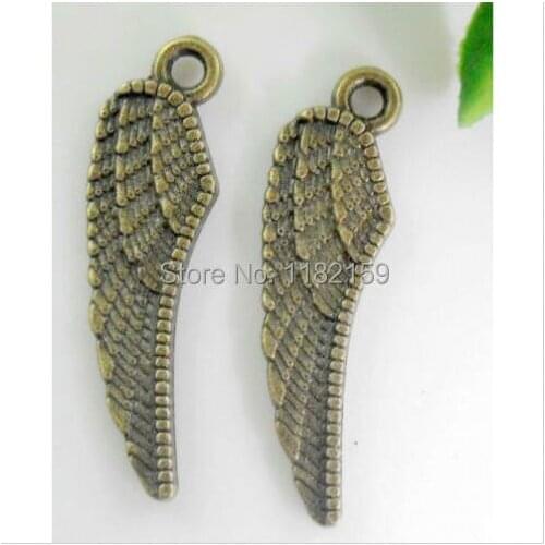 Free Ship 200Pcs Bronze Plated Angel Wing Charm Pendant 26.5x8mm